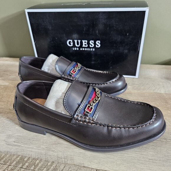 New With Box Guess Los Angeles Mens Size 9.5 Camox Moc Toe Loafers Dark Brown - Picture 1 of 12